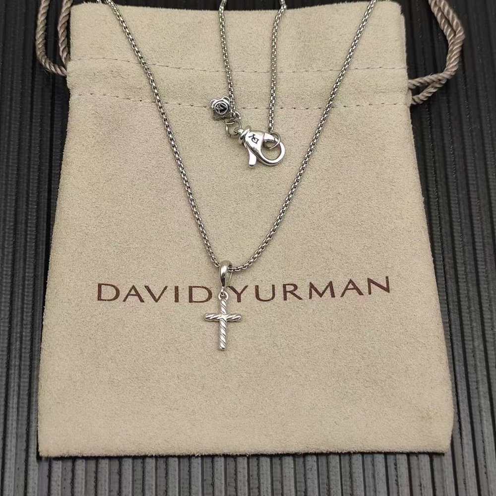 David Yurman Cable Cross Pendant Necklace Sterling Silver Box Chain